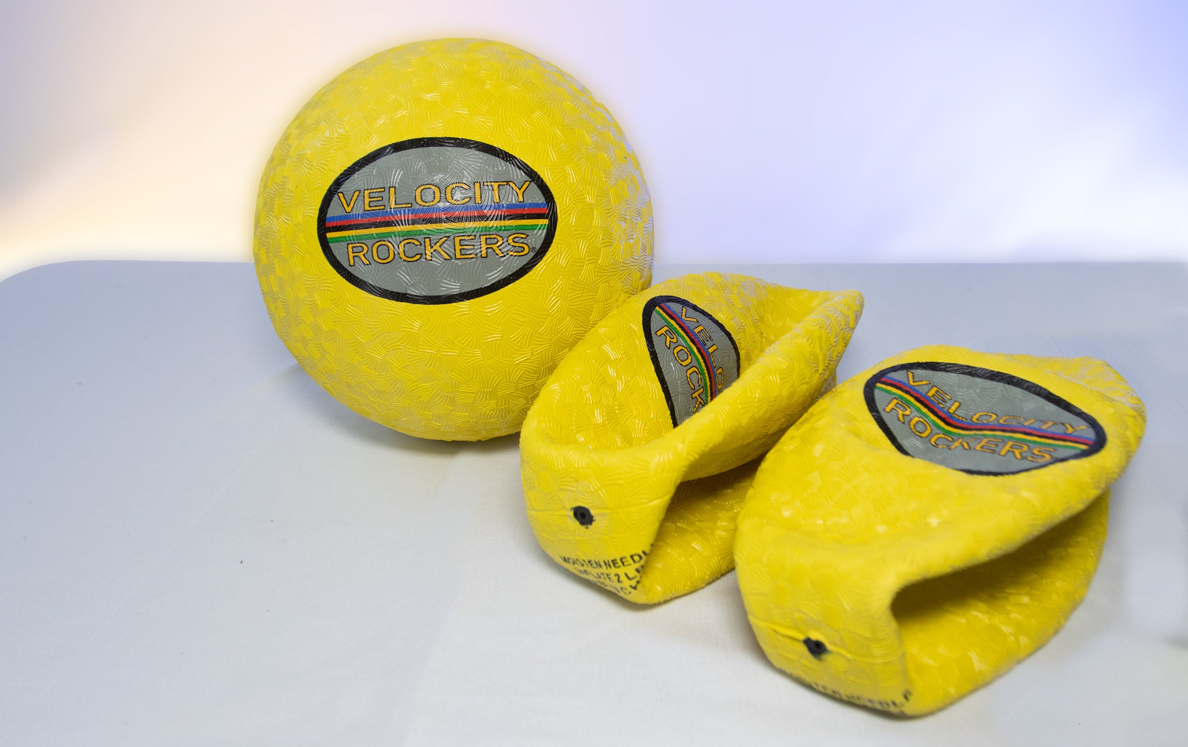 Yellow branded six-inch playground balls.